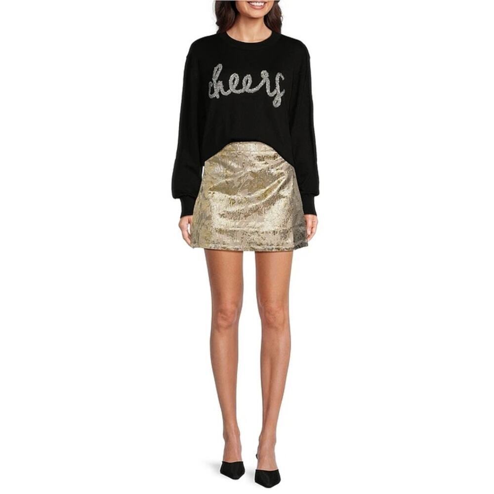 NWT J. MARIE FOIL FLORAL SKIRT PENCIL MINI gold silver glam sz XS lined NEW